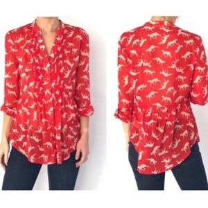⛱️Maeve Cassia Cheetah Blouse in Red/White By Anthropologie